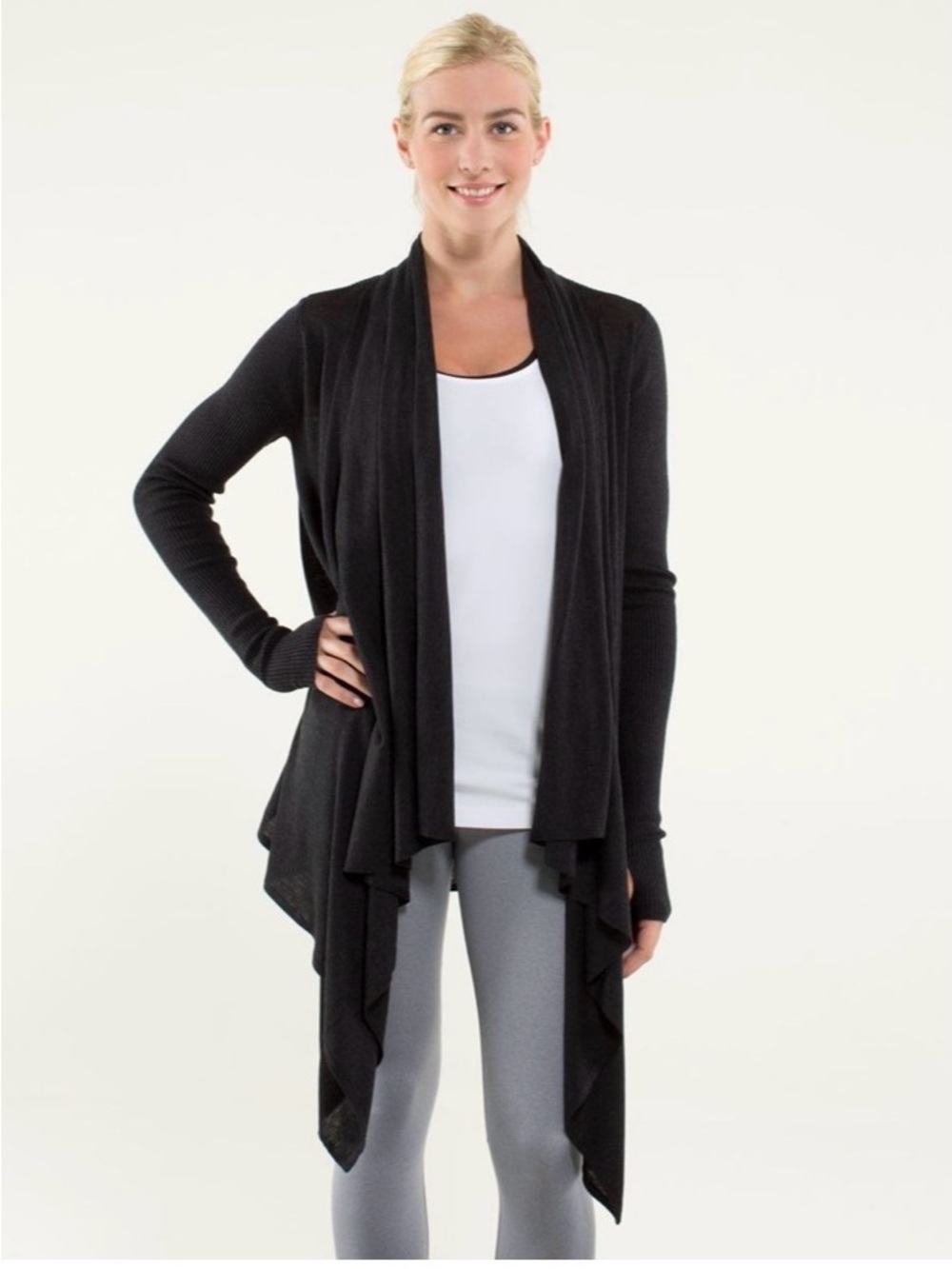 EUC lululemon athletica Black Open-Front Draped Cardigan Cashmere Blend